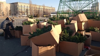На Театральной площади монтируют главную елку Саратовской области