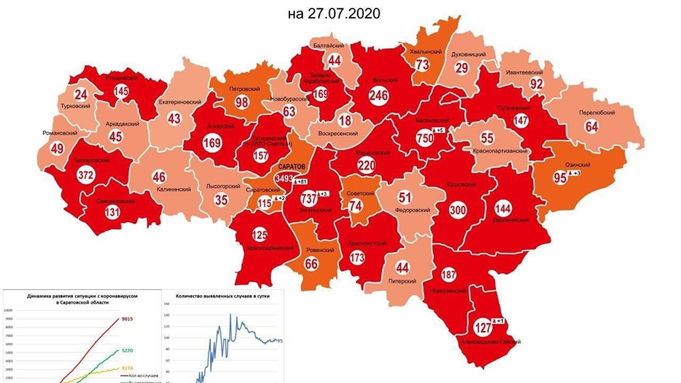 Карта коронавируса. В Саратове подтверждены 3493 случая
